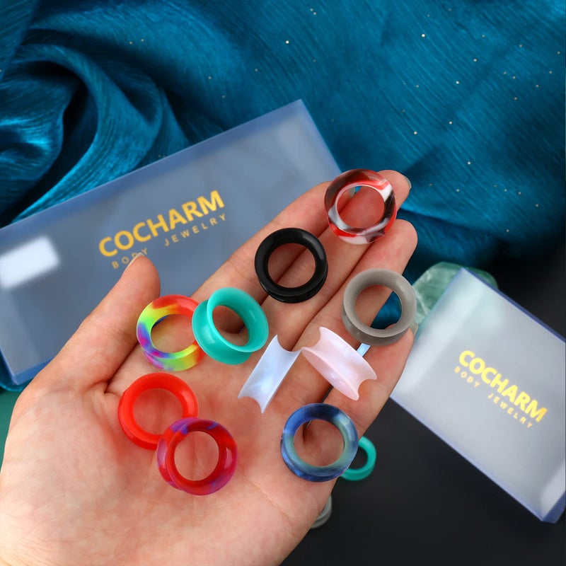COCHARM 20 PCS Thin Silicone Ear Plugs Tunnels Double Flared Flexible Tunnel Ear Stretching Plug Gauge Body Piercing Jewelry 1/2"(12MM) - Image 5